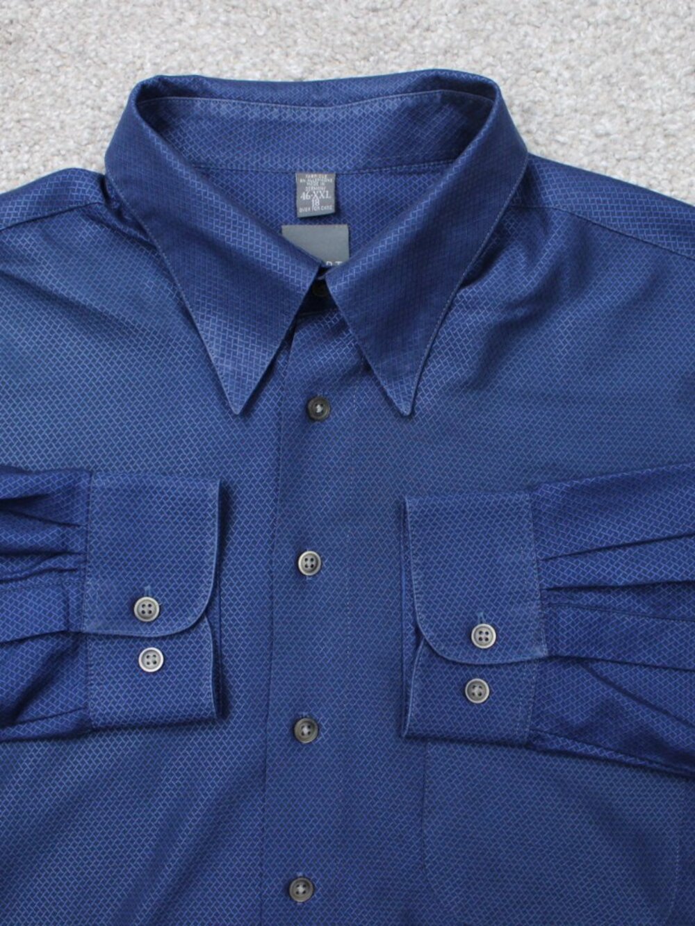 Haupt Shirt Mens 18, 46 2XL XXL Blue Geometric Long Sleeve Button Down